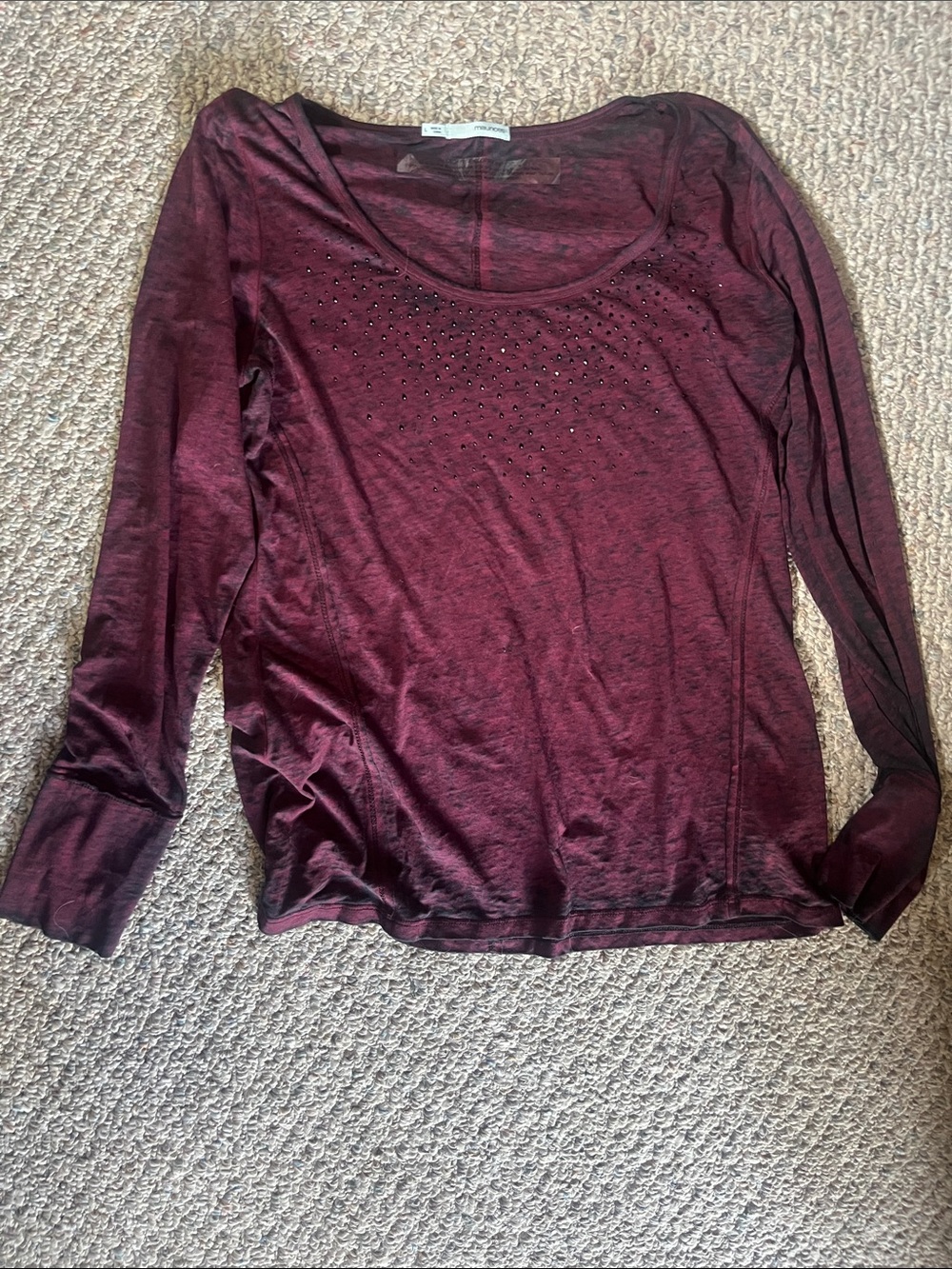 Maurices Burgundy Long Sleeve Scoop Neck Top with Stud Detail